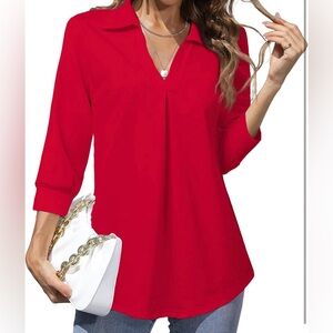 Heat Move Women’s 3/4 sleeve blouse with V-neck, button closure, NWT, Size 2XL